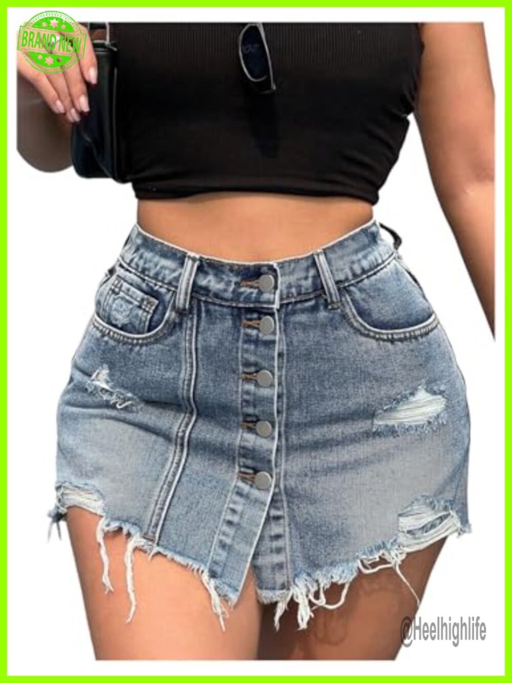 High Waist Denim Skort Ripped Raw Hem Button Mini Jean Shorts
